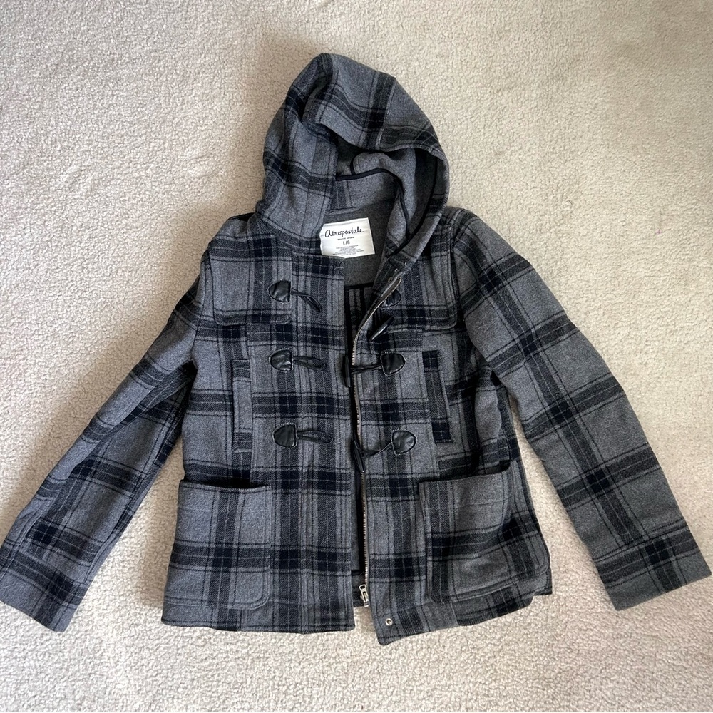 LIKE NEW! Black and Gray Wool Coat - Aeropostale Size Large